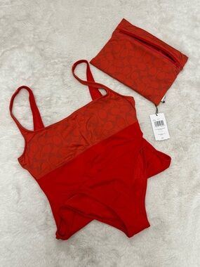 COACH Red One-Piece Swimsuit with Matching Pouch